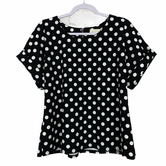 Melloday Tops - Melloday Polka Dot Rolled Sleeve TShirt Top Large